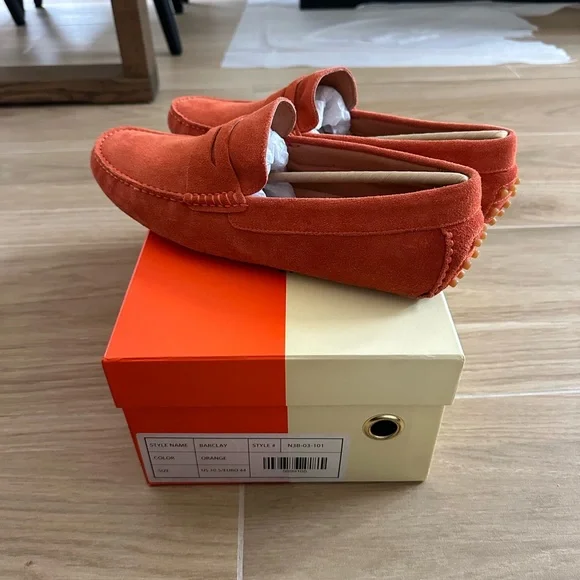 Vibrant Orange Men's Suede Loafers - Picture 4 of 8